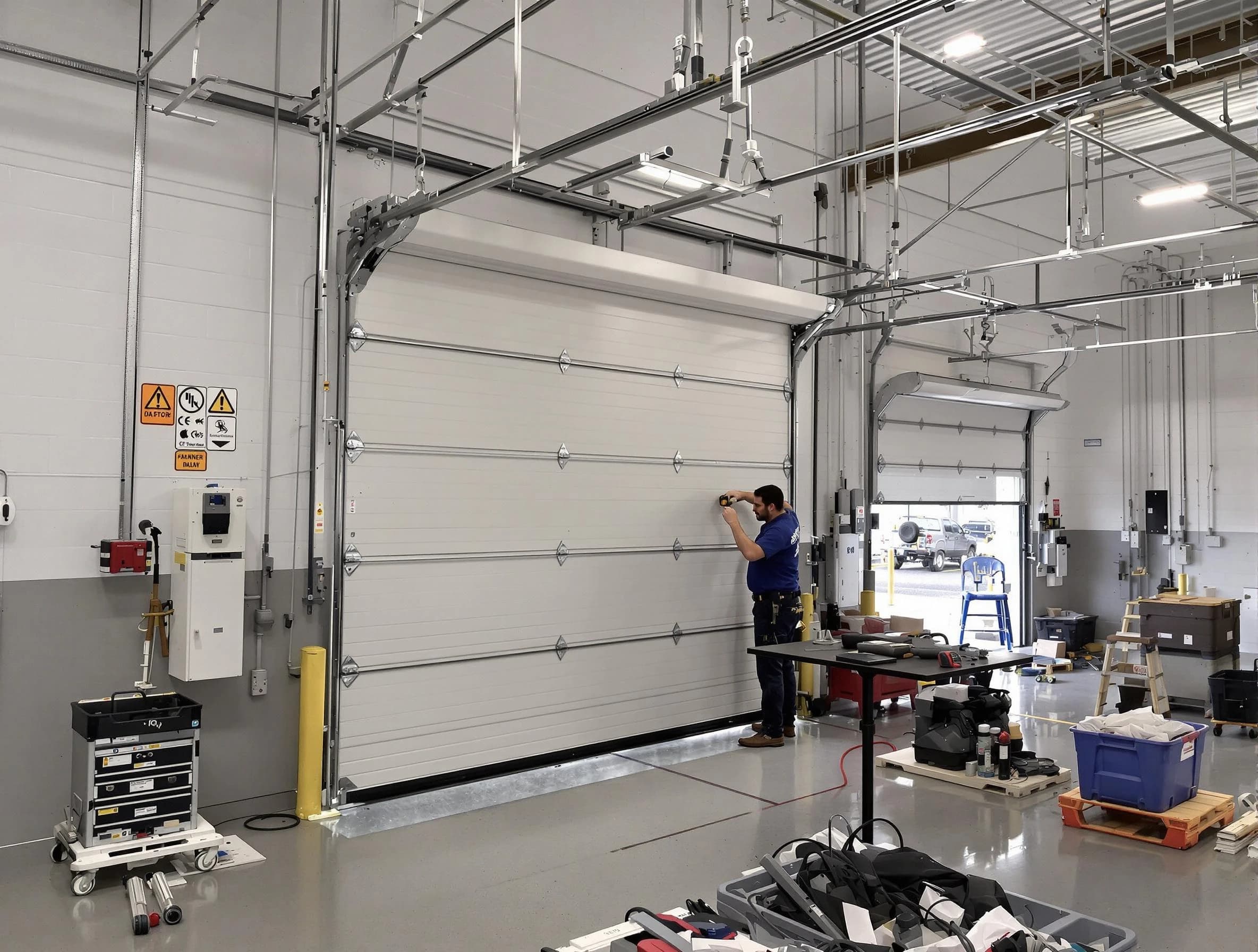Commercial garage door repair being performed by Monument Garage Door Repair expert in Monument