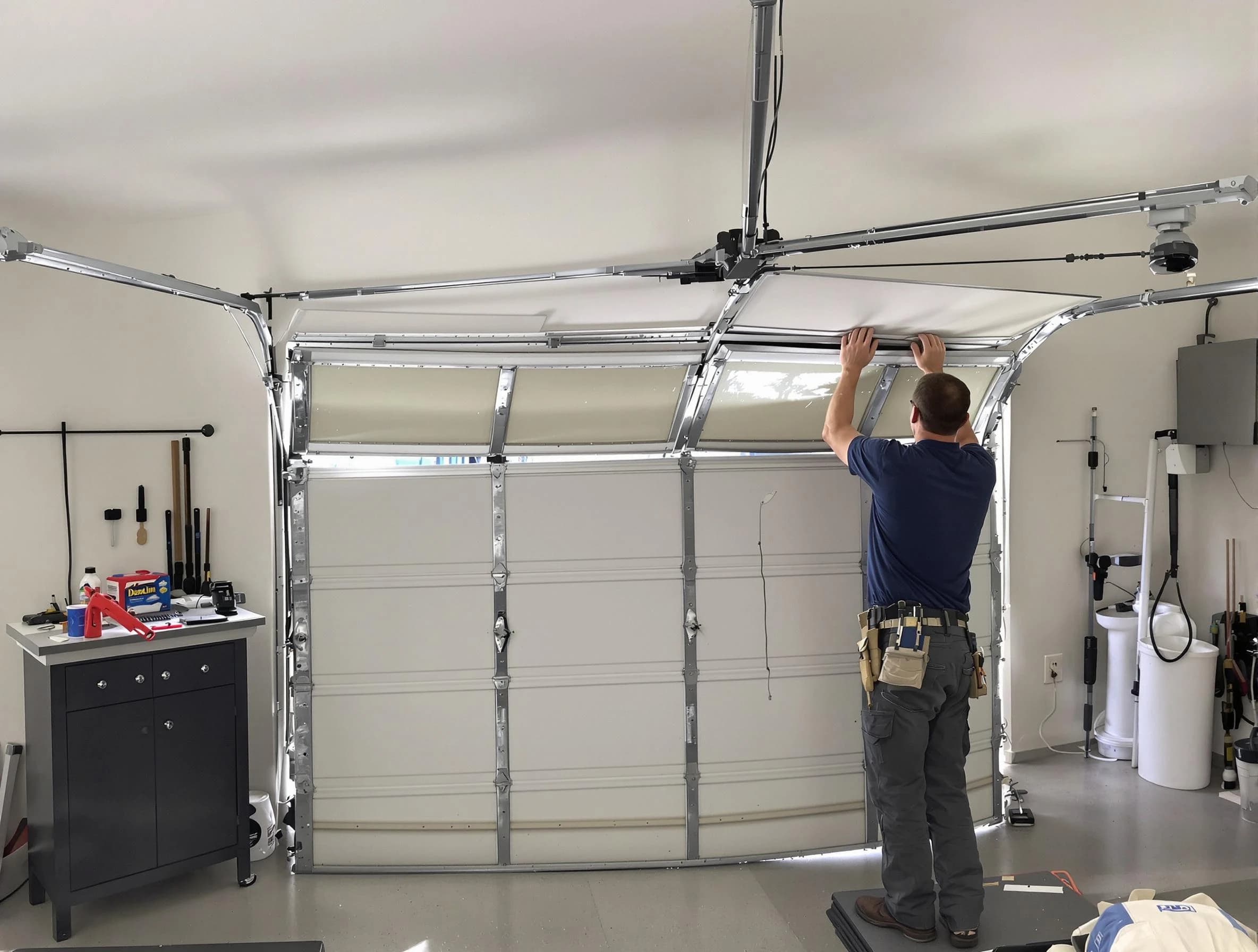 Monument Garage Door Repair specialist performing precise section replacement on Monument garage door