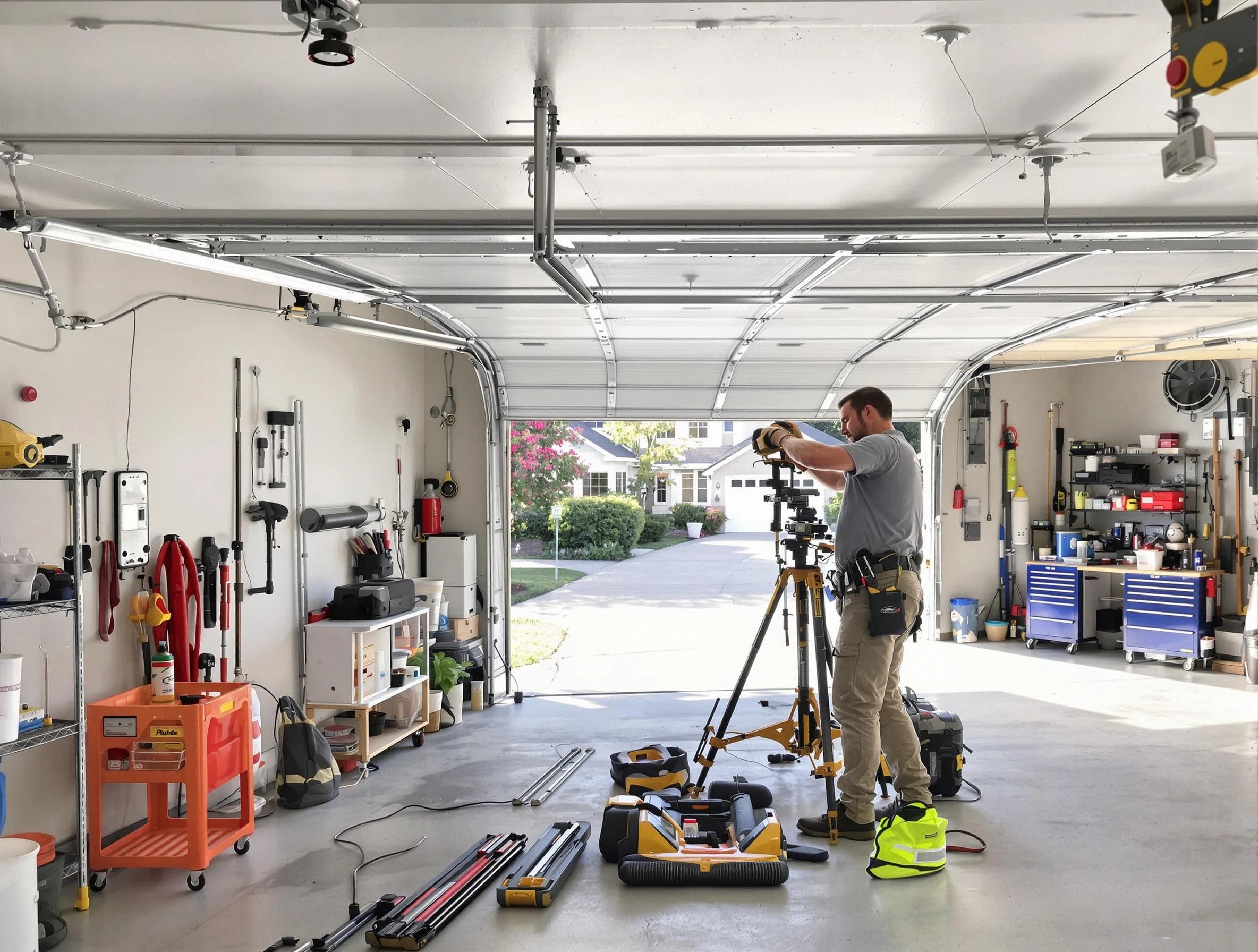 Monument Garage Door Repair specialist performing laser-guided track alignment in Monument