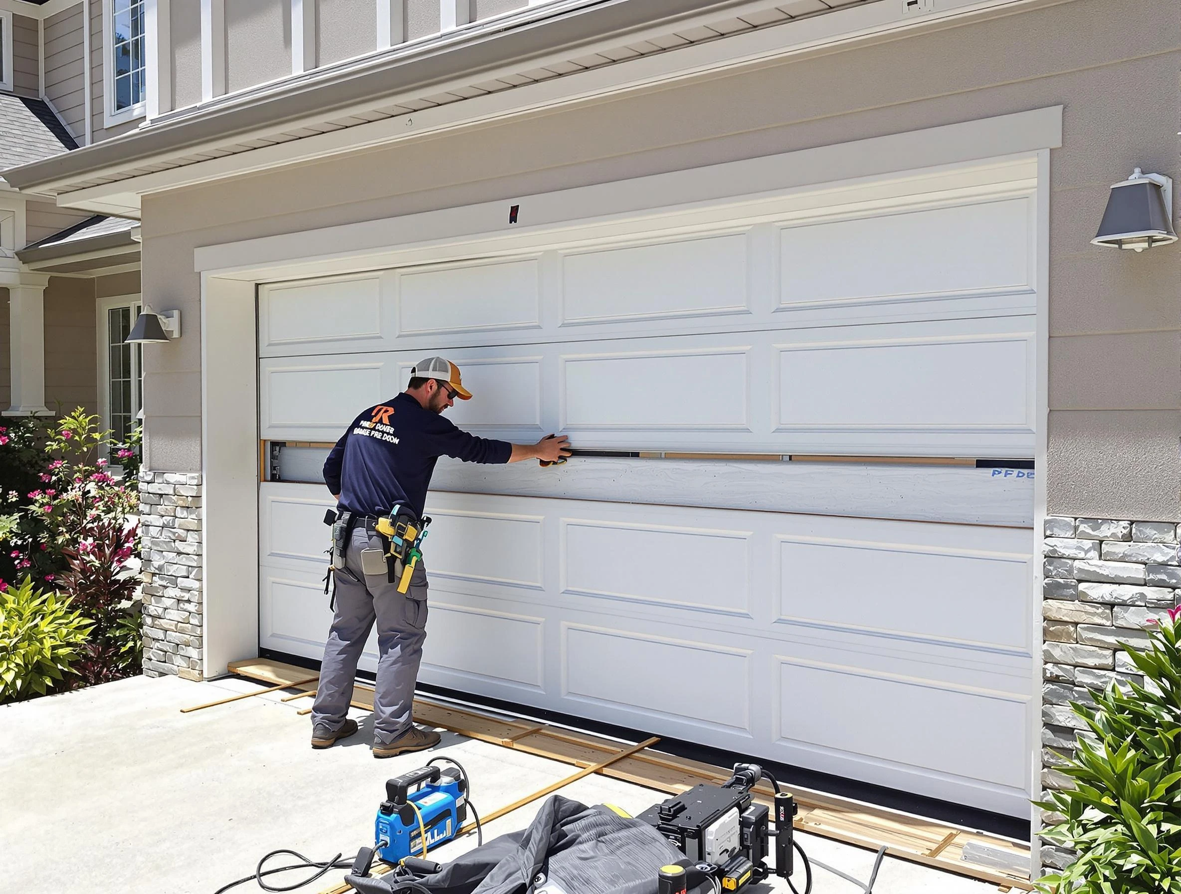 Monument Garage Door Repair team performing complete garage door replacement at Monument residence