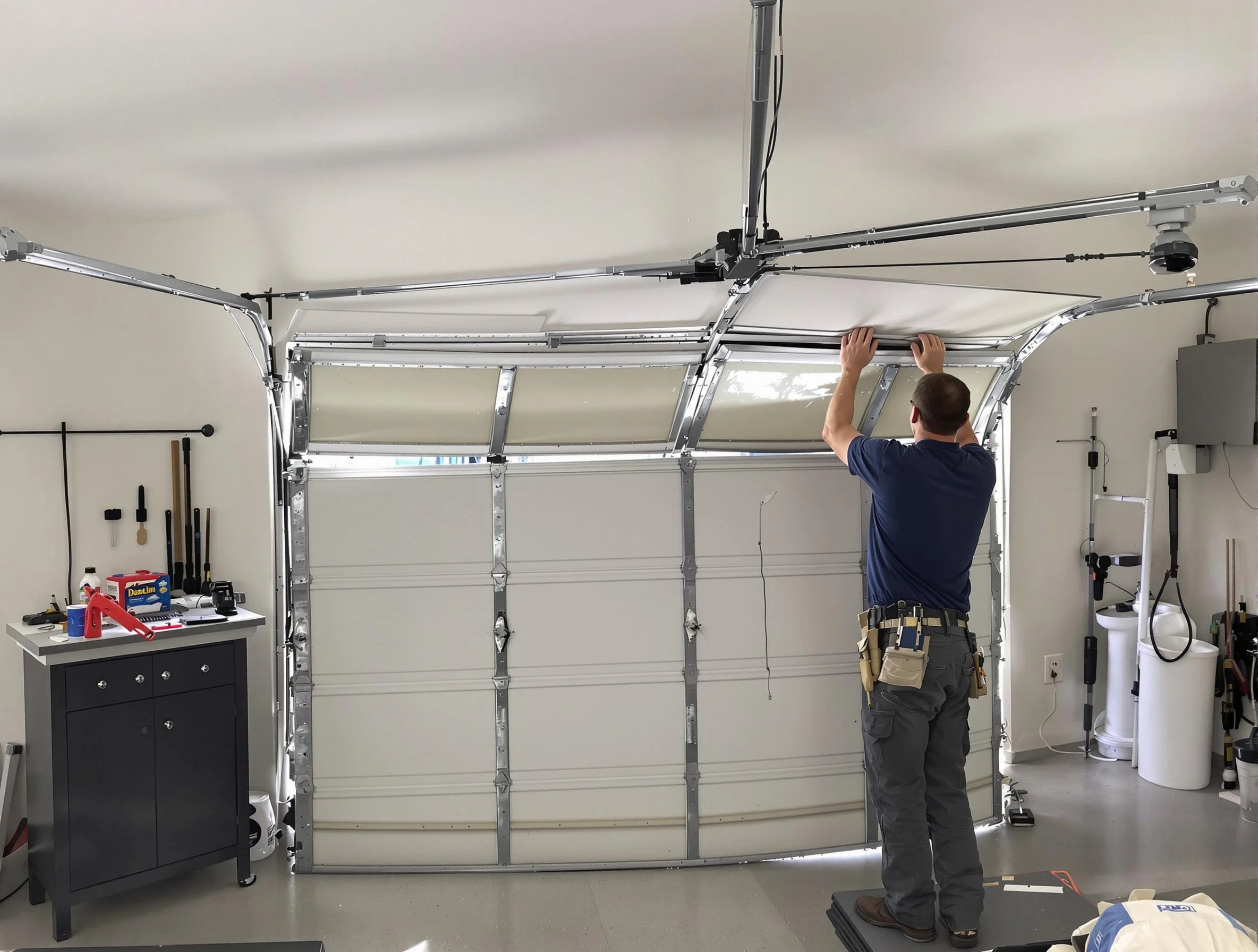 Monument Garage Door Repair specialist performing precise section replacement on Monument garage door
